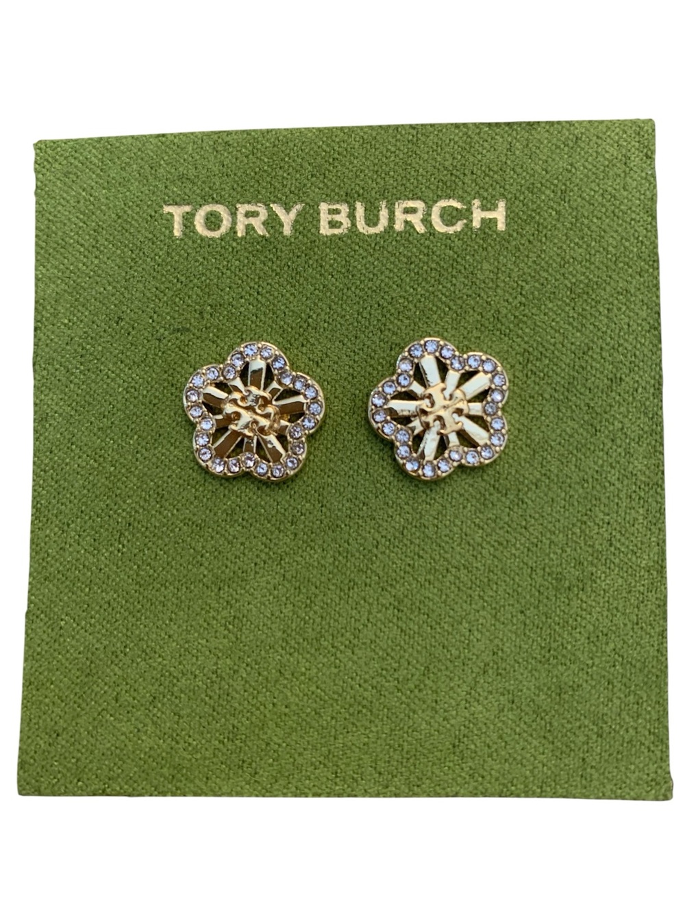 Tory Burch Gold Floral Crystal-Edge Stud Earrings